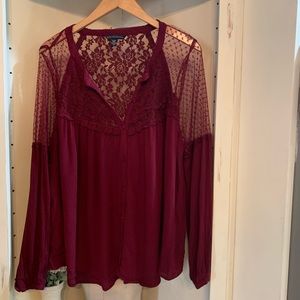 American eagle blouse with lace, maroon size XL